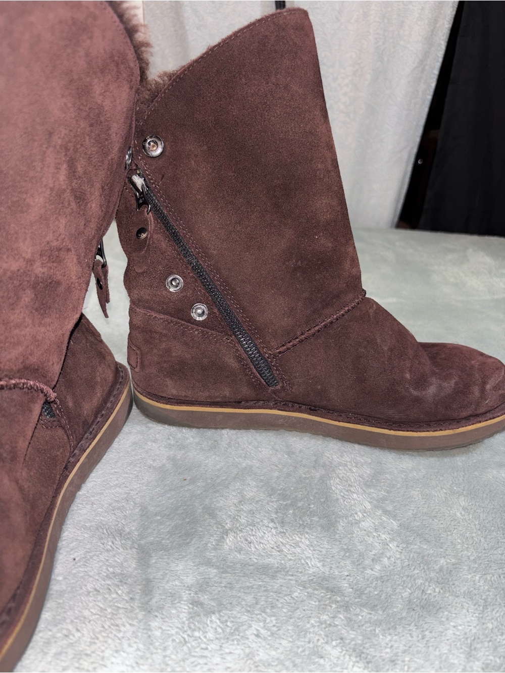 SoftMoc Norway Brown Suede Shearling Zipper Boots Size 8 - Picture 2 of 6